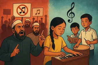কিন্তু অদ্ভুত ব্যাপার হলো, এই মহৎ মানুষগুলো যখন মাদ্রাসার শিশুদের ওপর নির্যাতনের খবর শিরোনামে আসে, তখন তাদের গলা বসে যায়। শতশত মাদ্রাসায় ছাত্রদের বলৎকার, ছাত্রীদের শারীরিক শোষণ, অর্থ আত্মসাৎ-এসব নিয়ে তারা মুখ খোলেন না। যেন এসব কিছুই ইসলামের পরিপন্থী নয়! কিন্তু বেচারা “সা-রে-গা-মা”- এটাই নাকি সবচেয়ে বড় গুনাহ।